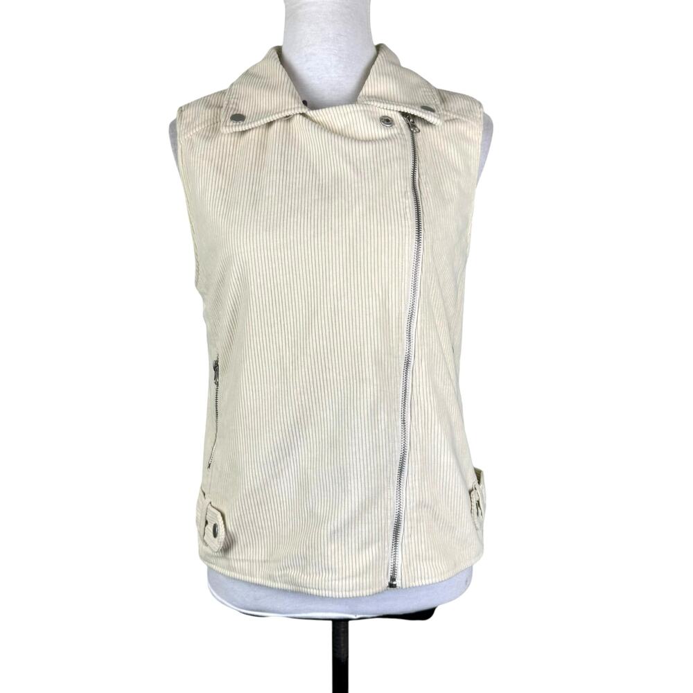 BKE Buckle Cream Corduroy Asymmetrical Moto Zip Sleeveless Layering Vest